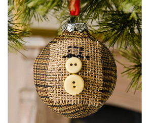 Burlap and Button Snowman Christmas Ornament