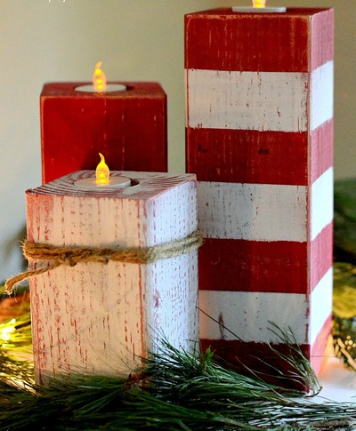 Wooden Peppermint Stick Artificial Candles