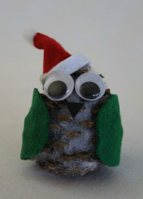 Fuzzy Owl Pine Cone Ornament