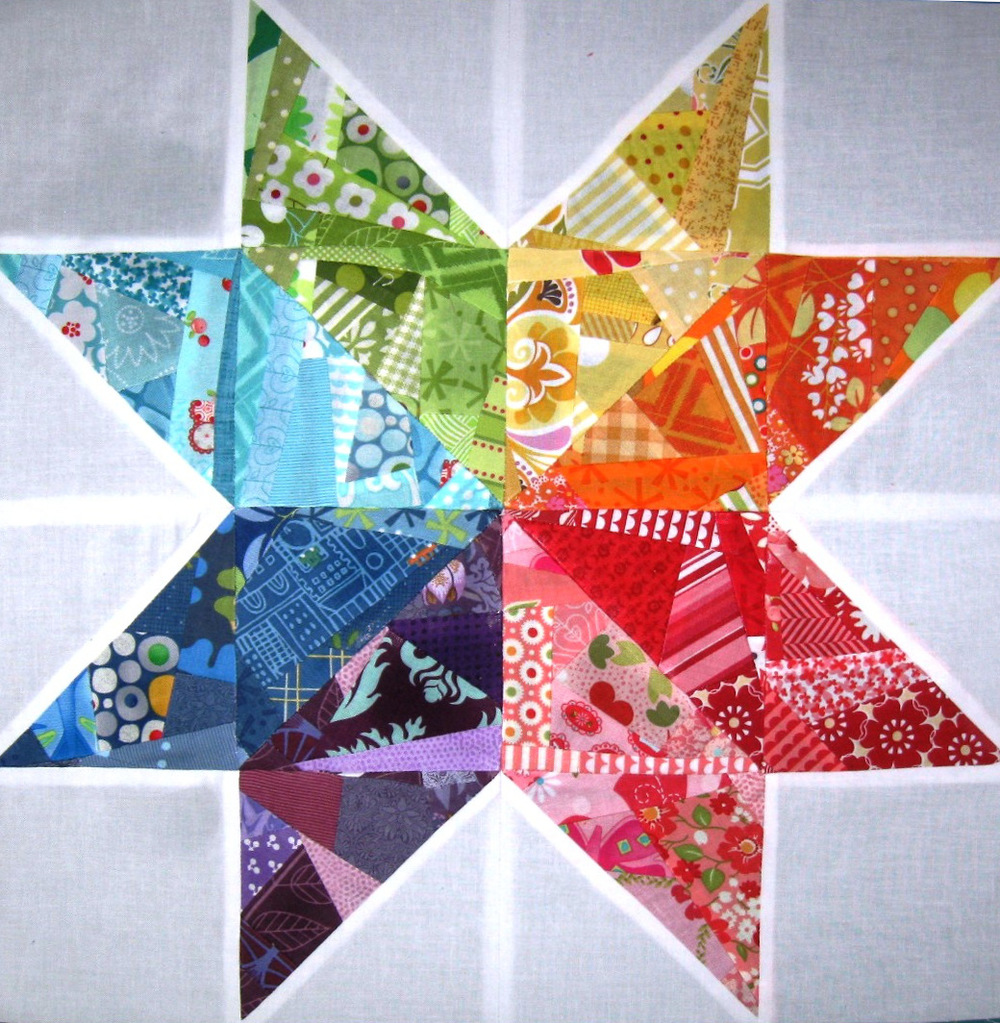 Scrappy Rainbow Star Quilt Block