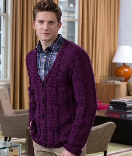 Mens V-Neck Cable Cardigan