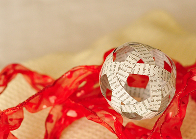 Recycled Book Page Ball Ornament