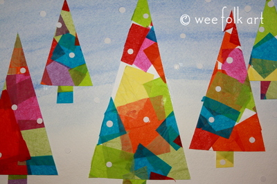 Tissue Paper Winter Trees Art Project