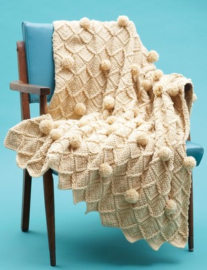 Lattice Pom Pom Crochet Blanket