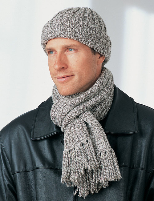 Knitted Men's Beanie with Matching Cowl