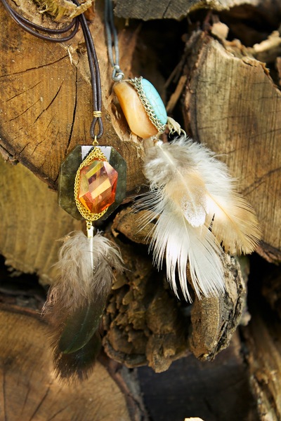 Feather and Gemstone Pendant