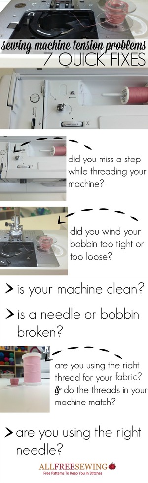 Image shows the overview for troubleshooting sewing machine thread tension problems.