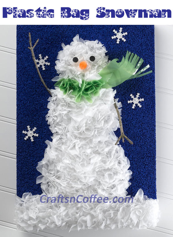 Recycled Plastic Bag Snowman Portrait