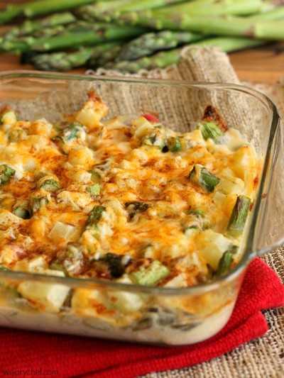 Cheesy Baked Potato and Asparagus Casserole