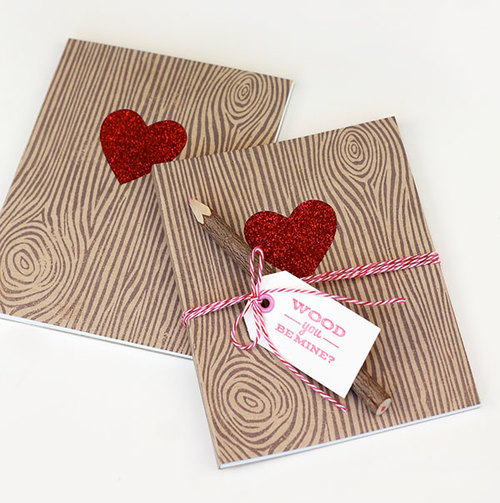 Wonderful Woodgrain Valentines Day Notebooks