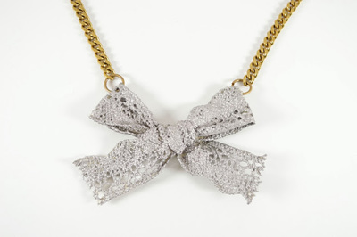 Lacy Silver Bow Necklace