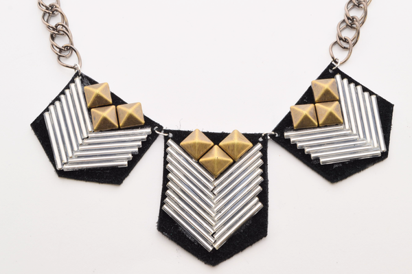 Chevron Patterned Leather Necklace