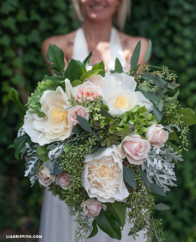 Bridal Bouquet with Fresh and Crepe Paper Flowers