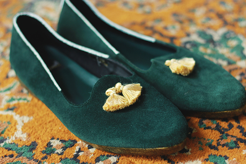 Green and Gold Tasseled Shoes