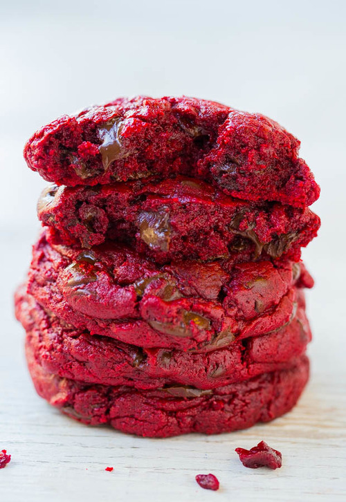 Gooey Red Velvet Chocolate Chip Cookies