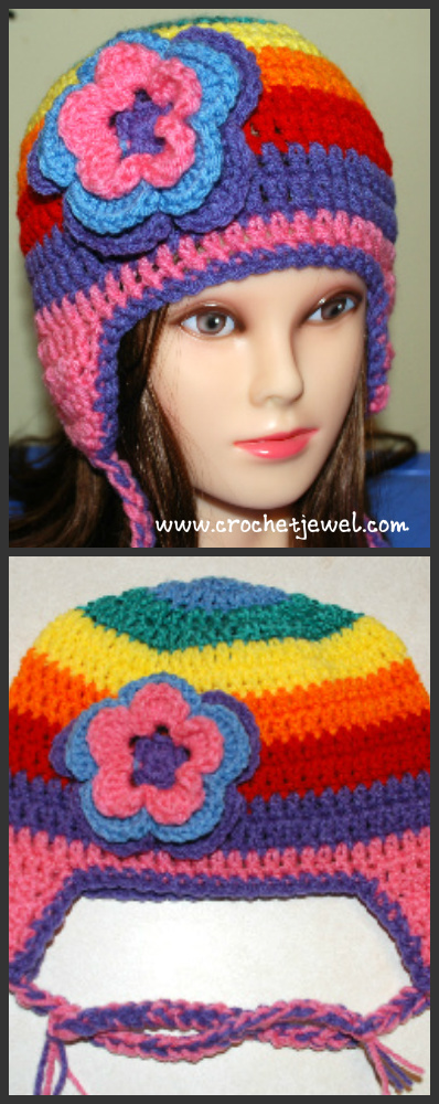 Rainbow Crochet Earflap Hat