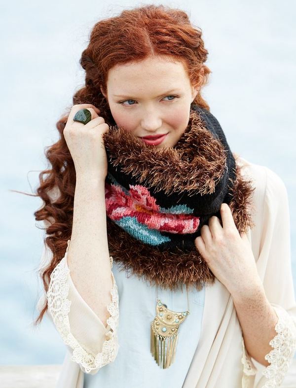 Eyelash Yarn - Russian Rose Knit Cowl