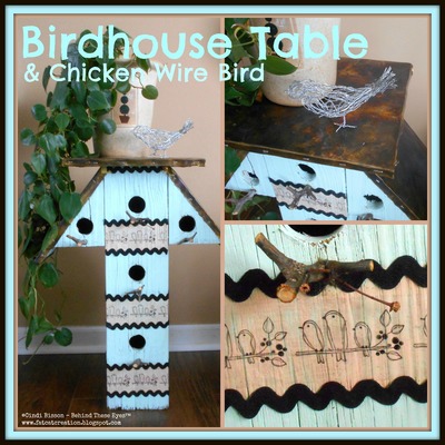 Birdhouse Table & Chicken Wire Bird