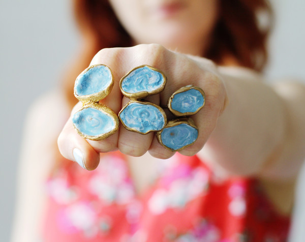 Ocean Blue Enamelled Statement Rings