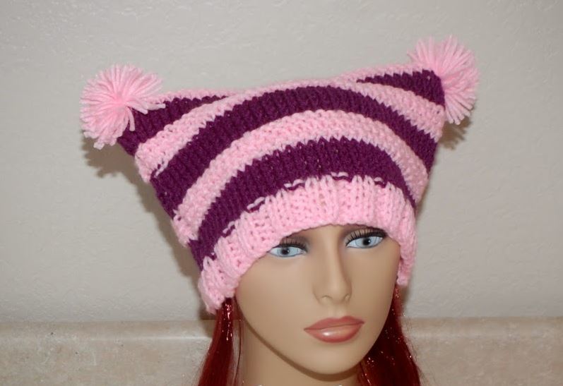 Easy Striped Pom Pom Hat