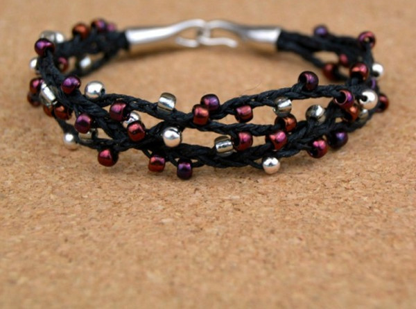 Marsala and Silver Woven Bead Bracelet