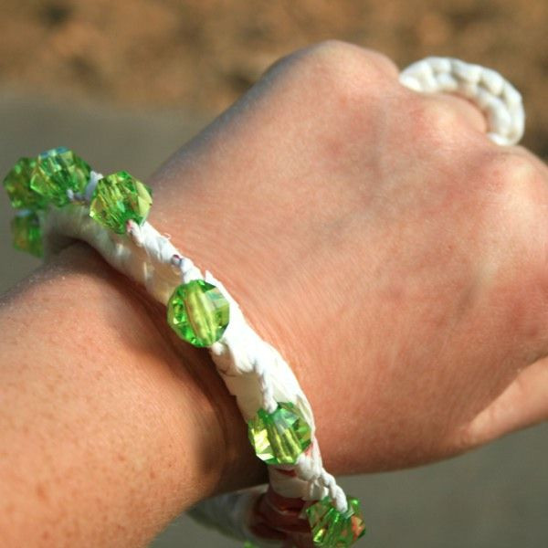 Green Bead Upcycled Macrame Bracelet