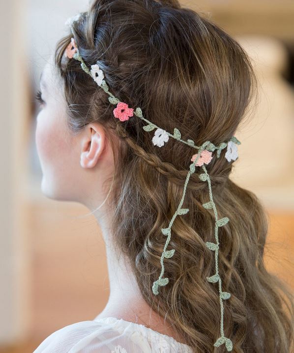 Image of Crocheted hair flowers hairstyle