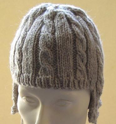 Cable Ear Flap Hat With Pom Poms