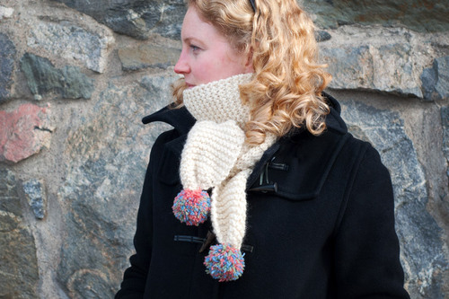 Pom Pom Easy Knit Scarf