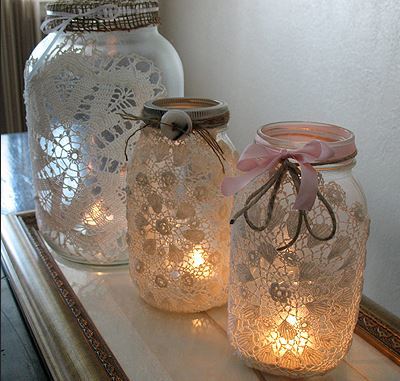 Delicate Doily Mason Jar Luminaries