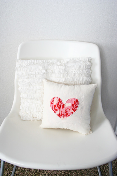 Reverse Applique Gathered Heart Pillow