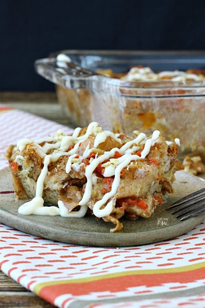Moist Carrot Cake Bread Pudding with Cream Cheese Glaze