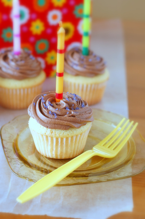 Vanilla Birthday Cupcakes with Rich Chocolate Frosting
