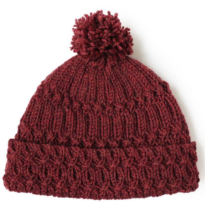 Marsala Pom Pom Knit Hat Pattern | AllFreeKnitting.com