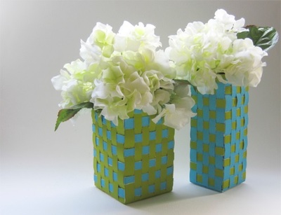 Weave Vases from Milk Cartons