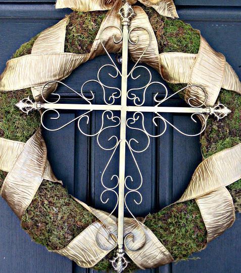 Moss and Ribbon Cross Wedding Wreath