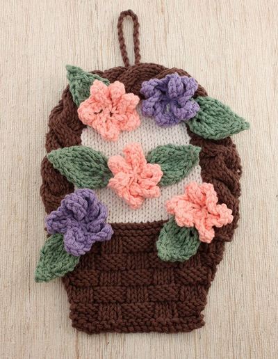 Flower Basket Knit Dishcloth Pattern