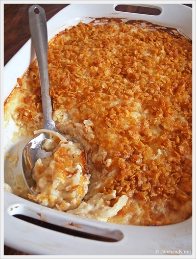 Hash Brown Casserole with Corn Flake Topping