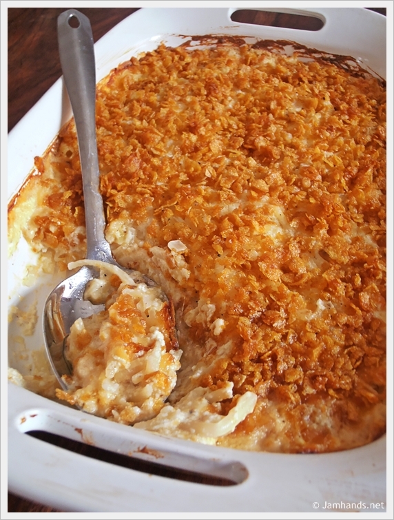 Hash Brown Casserole with Corn Flake Topping | FaveSouthernRecipes.com