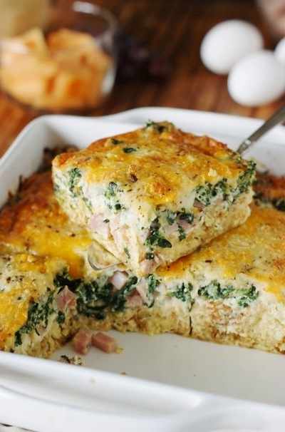 Ham and Cheese Breakfast Casserole with Spinach