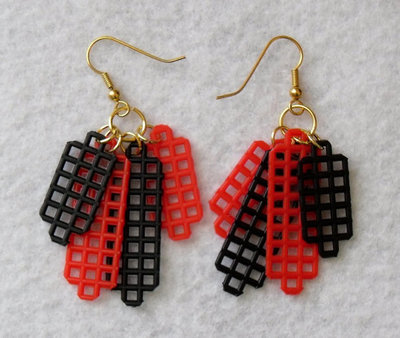 Red and Black Dangly Plastic Earrings