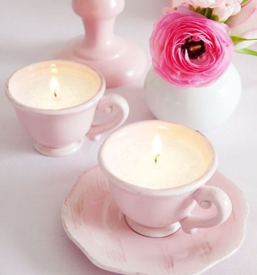 Pastel Pink Tea Party Candles