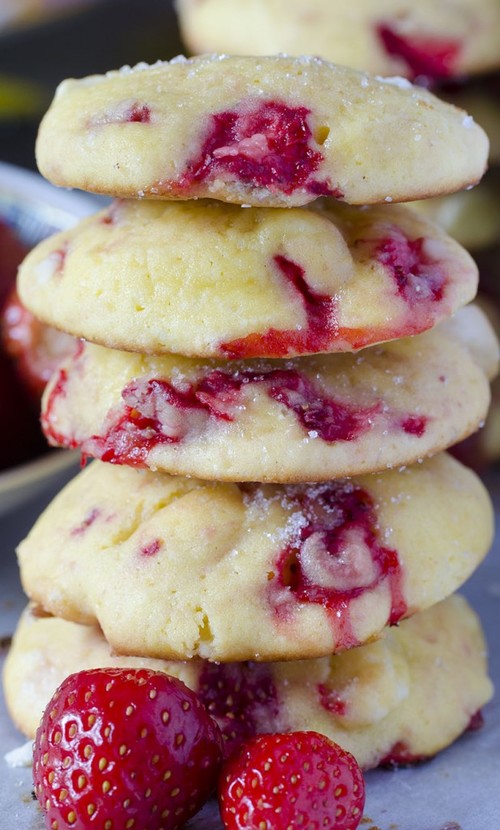 Cream Cheese Strawberry Cookies with White Chocolate Chips