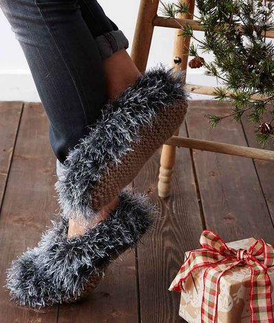 Fuzzy Faux Fur Knit Slippers