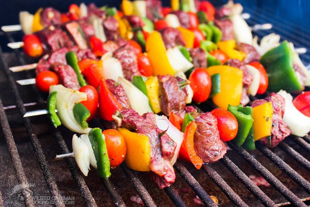 Rainbow Veggie and Steak Kabobs