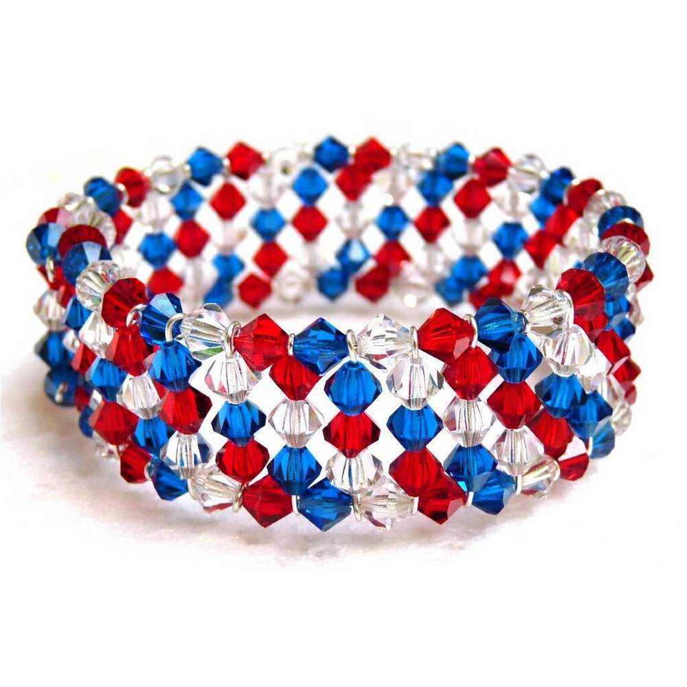 Patriotic Crystal Memory Wire Bracelet | AllFreeJewelryMaking.com