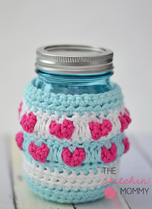 Crochet Heart Mason Jar Cozy
