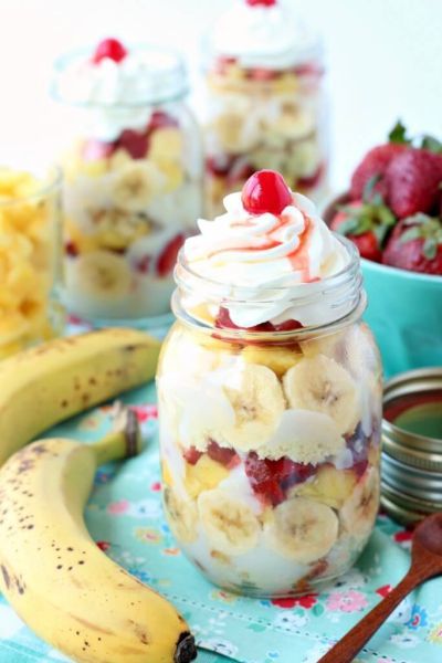 Banana Split Trifles in a Jar