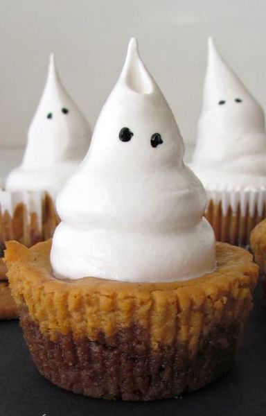 Ghost-Topped Pumpkin Cheesecakes