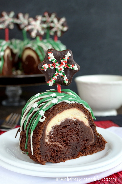 Chocolate Peppermint Cake with Cheesecake Center